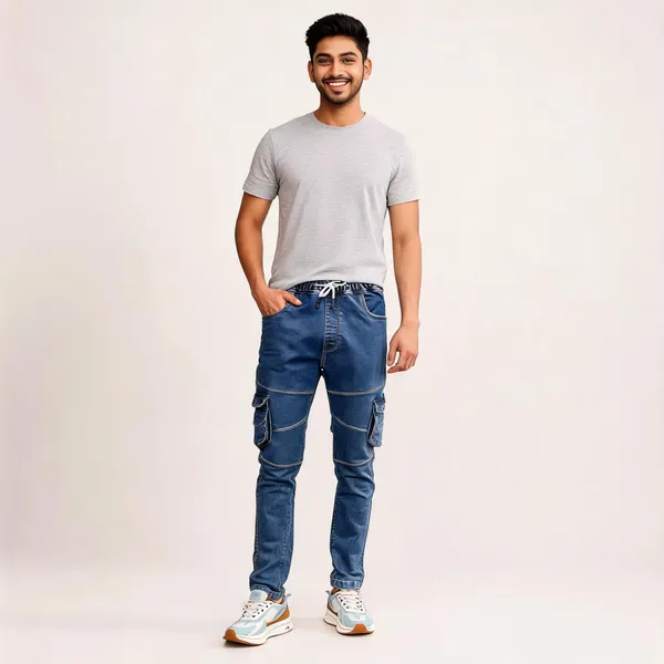 Blue_Denim_Jogger_Cargo_Pants_For_Men