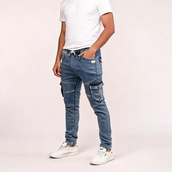 Blue_Denim_Tapered_Cargo_Joggers_For_Men
