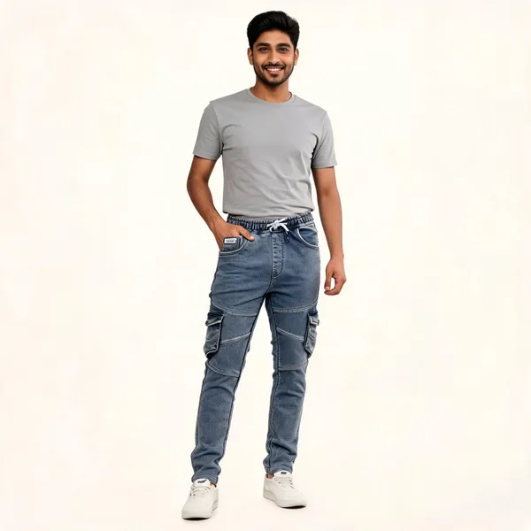Blue_Denim_Tapered_Cargo_Joggers_For_Men