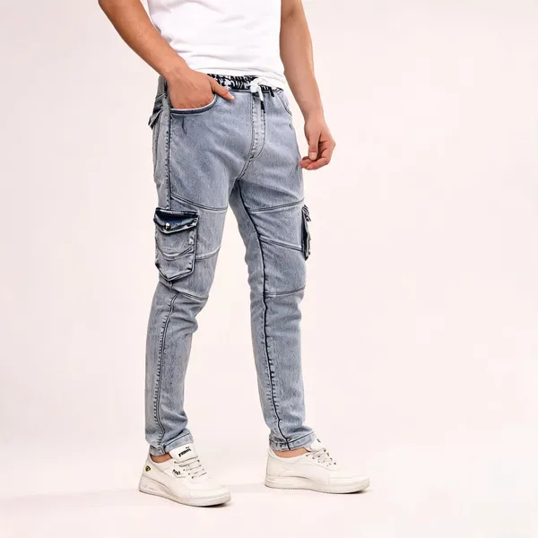 Light_Blue_Denim_Slim_Fit_Cargo_Jogger_Jeans_For_Men