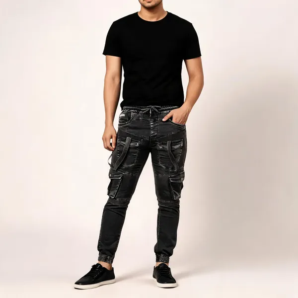 Black_Denim_Cargo_Jogger_Pants_For_Men