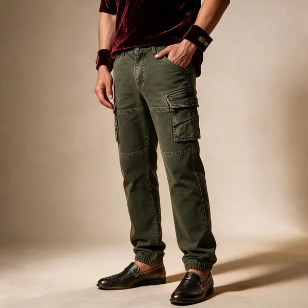 Olive_Twill_Zip_Cargo_Pants_For_Men