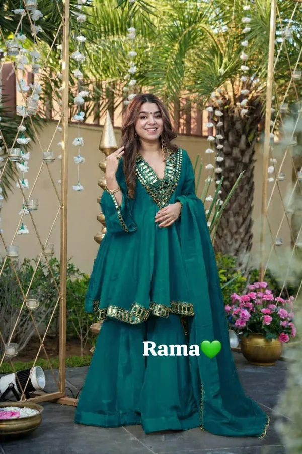 Teal_Silk_Embellished_Flared_Anarkali_Suit_Set_For_Women