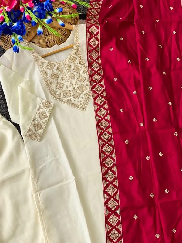 White_Roman_Silk_Embroidered_Straight_Kurta_Set_For_Women