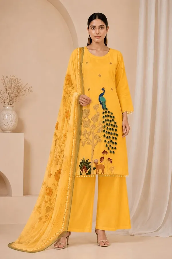 Yellow_Silk_Embroidered_Straight_Kurta_Set_For_Women