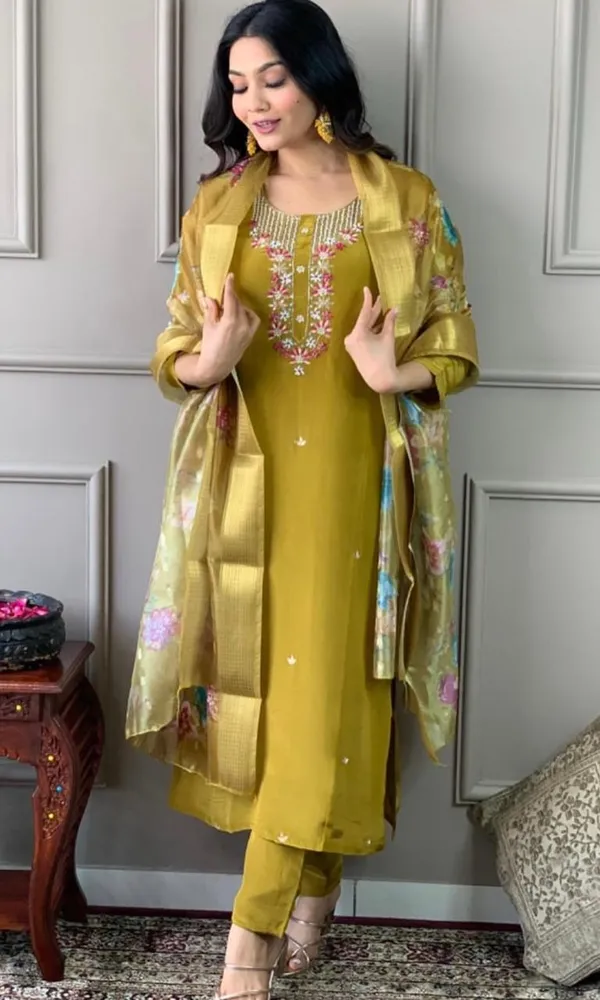 Mustard_Silk_Straight_Kurta_Set_For_Women