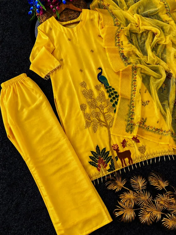 Yellow_Silk_Embroidered_Straight_Kurta_Set_For_Women