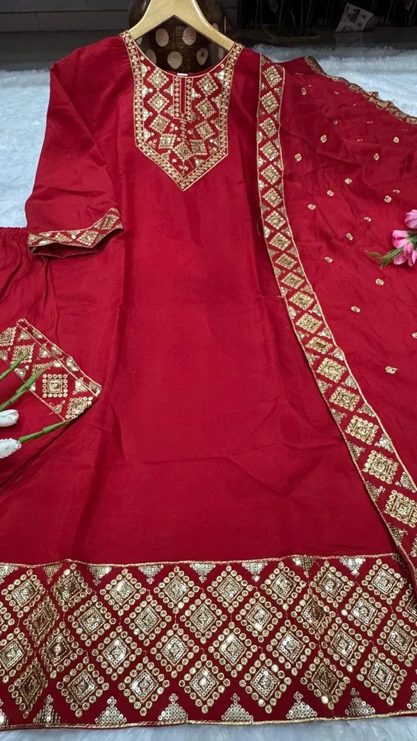 Red_Roman_Silk_Embroidered_Straight_Kurta_Set_For_Women