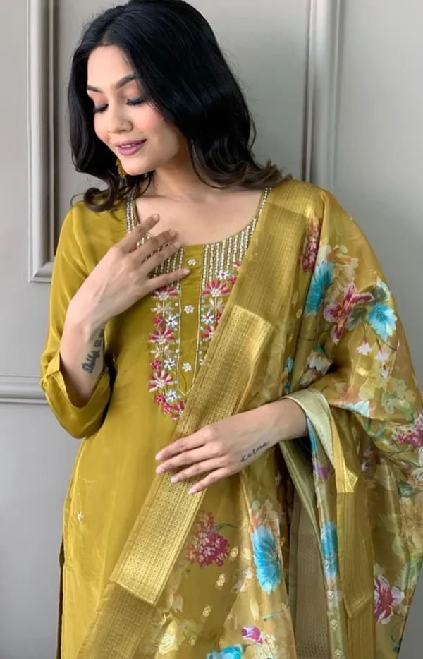 Mustard_Silk_Straight_Kurta_Set_For_Women