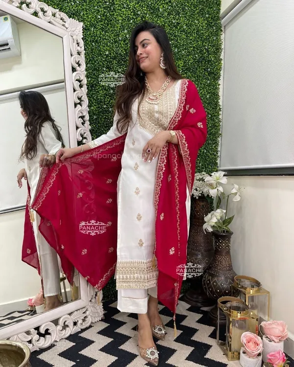 White_Roman_Silk_Embroidered_Straight_Kurta_Set_For_Women