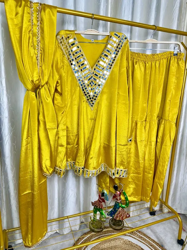 Mustard_Silk_Mirror_Work_Flared_Sharara_Set_For_Women
