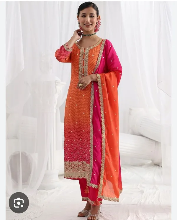 Orange_Silk_Straight_Embroidered_Kurta_Set_For_Women