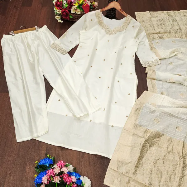 White_Silk_Straight_Embroidered_Kurta_Set_For_Women