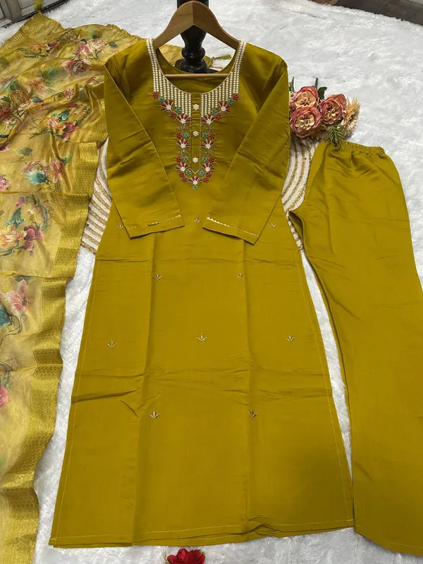 Mustard_Silk_Straight_Kurta_Set_For_Women