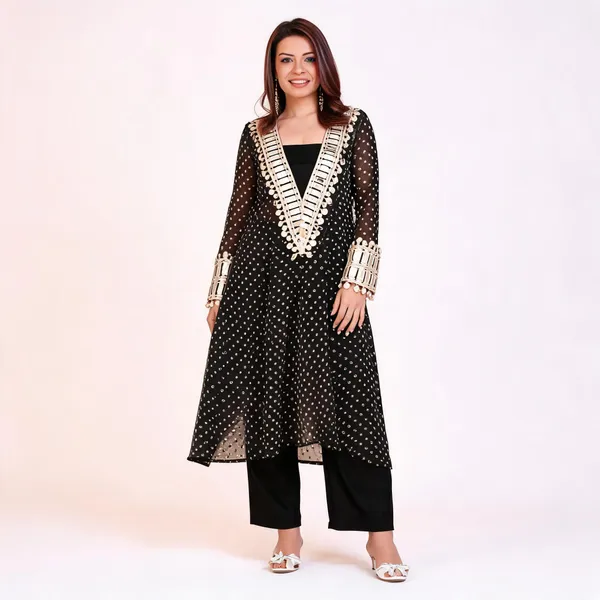 Black_Fox_Georgette_Flared_Kurta_Set_For_Women
