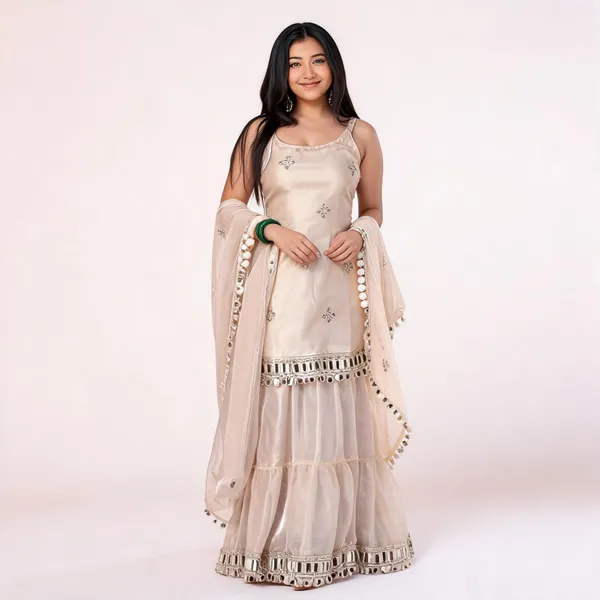Beige_Silk_Sleeveless_Flared_Sharara_Suit_Set_For_Women