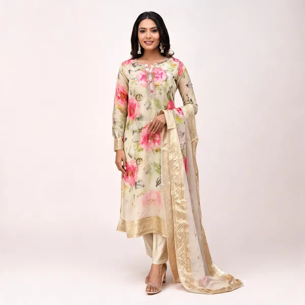 Cream_Silk_Floral_Print_Straight_Kurta_Set_For_Women