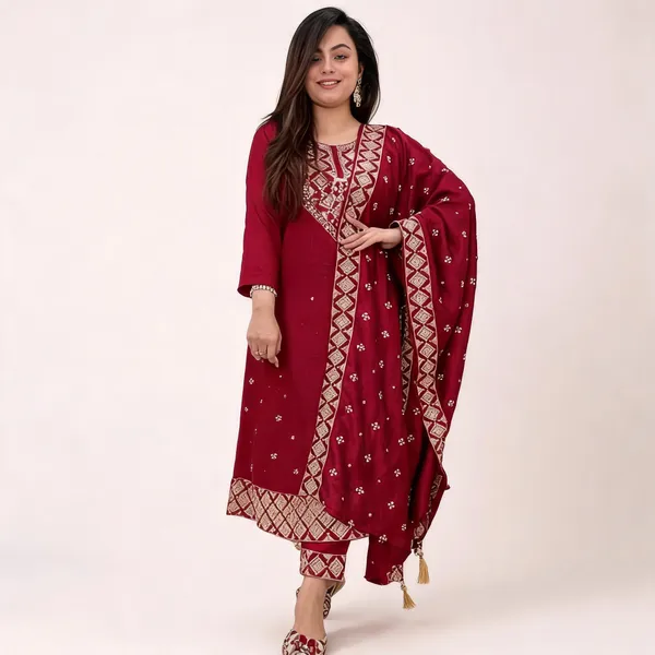 Maroon_Roman_Silk_Printed_Straight_Kurta_Set_For_Women