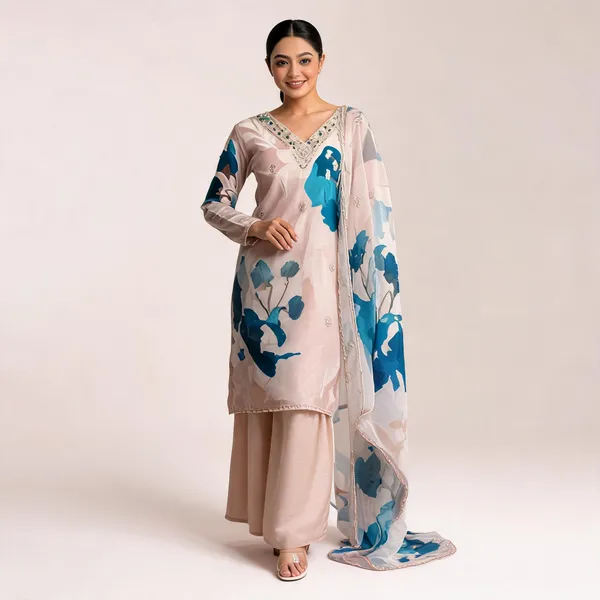 Pink_Muslin_Silk_Floral_Print_Kurta_Set_For_Women