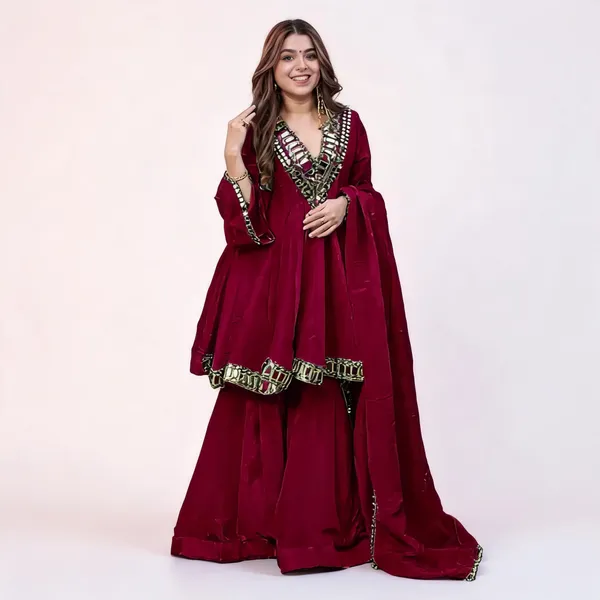 Maroon_Silk_Embellished_Flared_Anarkali_Suit_Set_For_Women