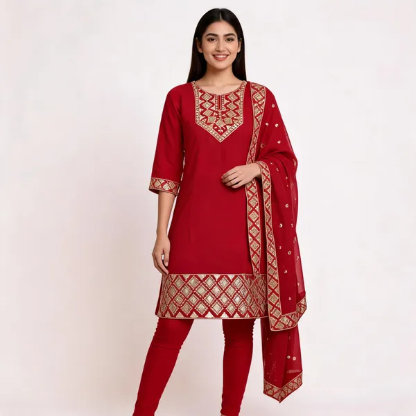 Red_Roman_Silk_Embroidered_Straight_Kurta_Set_For_Women
