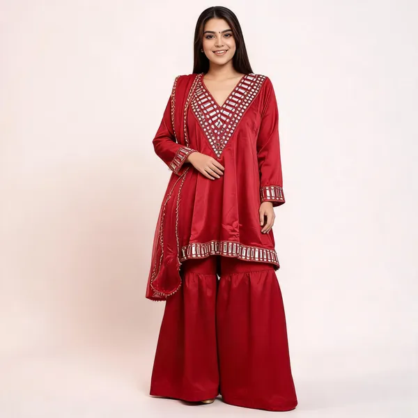 Red_Silk_Embellished_Flared_Anarkali_Suit_Set_For_Women