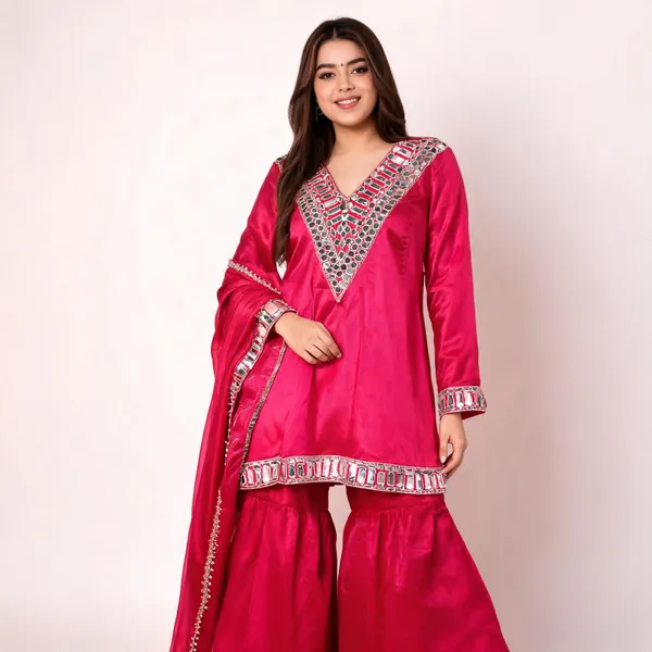 Hot_Pink_Silk_Embellished_Sharara_Suit_Set_For_Women