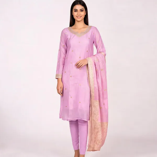 Lavender_Silk_Straight_Embellished_Kurta_Set_For_Women