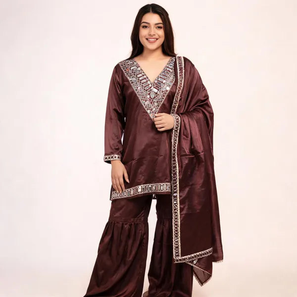 Chocolate_Silk_Anarkali_Embellished_Suit_Set_For_Women