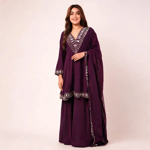 Wine_Silk_Anarkali_Embellished_Suit_Set_For_Women