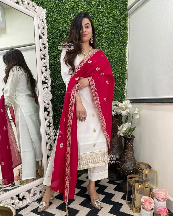 White_Roman_Silk_Embroidered_Straight_Kurta_Set_For_Women