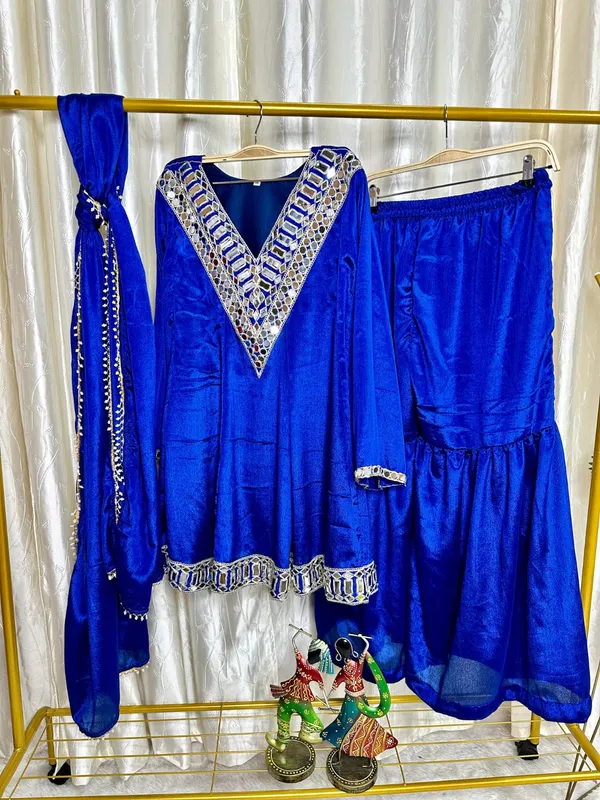 Blue_Silk_Embellished_Flared_Kurta_Set_For_Women