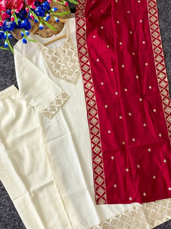 White_Roman_Silk_Embroidered_Straight_Kurta_Set_For_Women