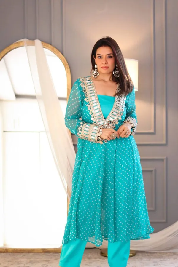 Teal_Georgette_Printed_Anarkali_Kurta_Set_For_Women