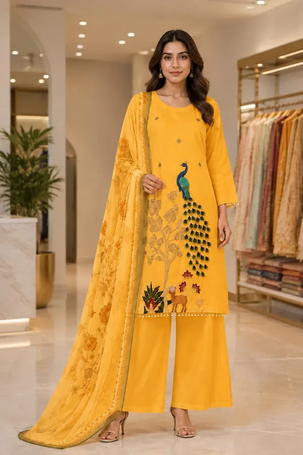 Yellow_Silk_Embroidered_Straight_Kurta_Set_For_Women