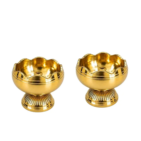 Brass_Lotus_Oil_Lamp_With_Wick_Holder(Set_of_2)