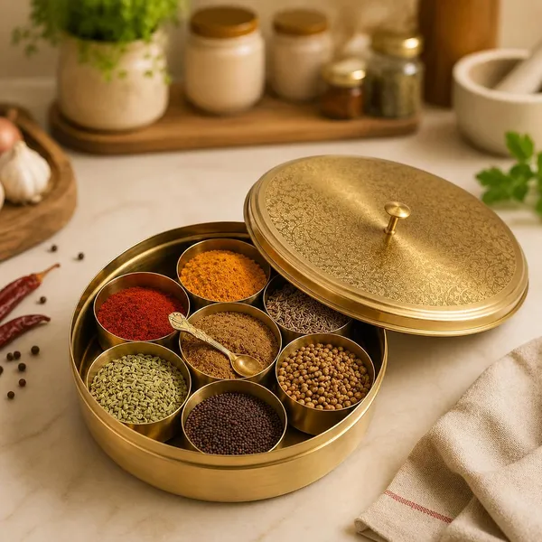 Brass_Masala_Box_With_Spoon_And_Containers