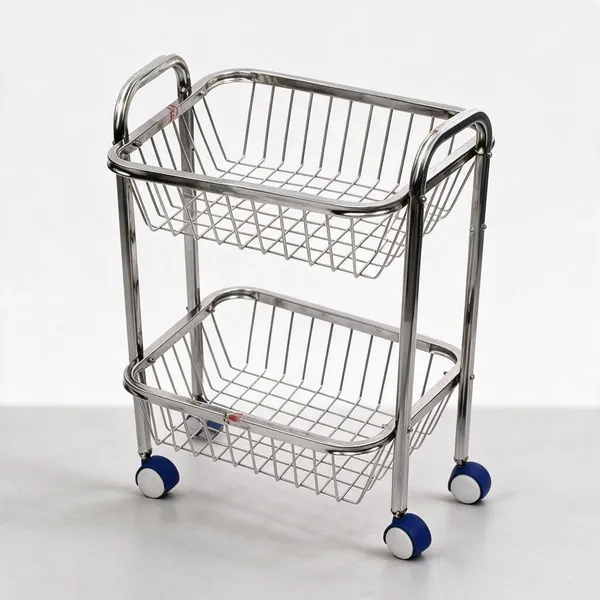 Metal_Chrome_Two_Tier_Rolling_Storage_Rack