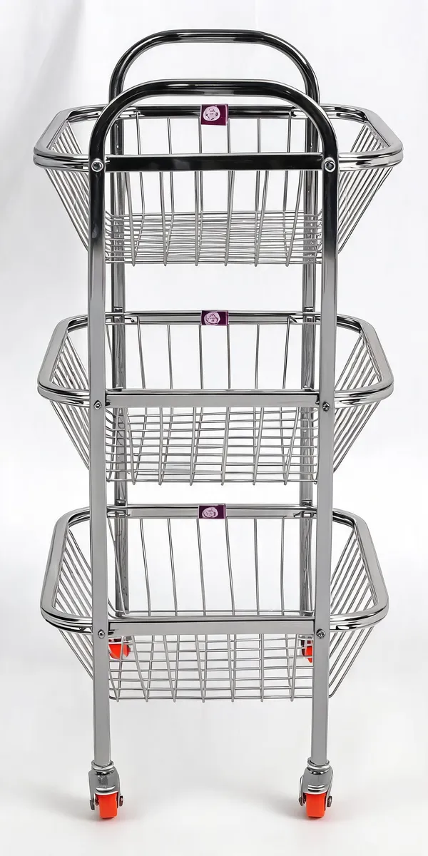 Metal_3_Tier_Rolling_Wire_Basket_Storage_Trolley