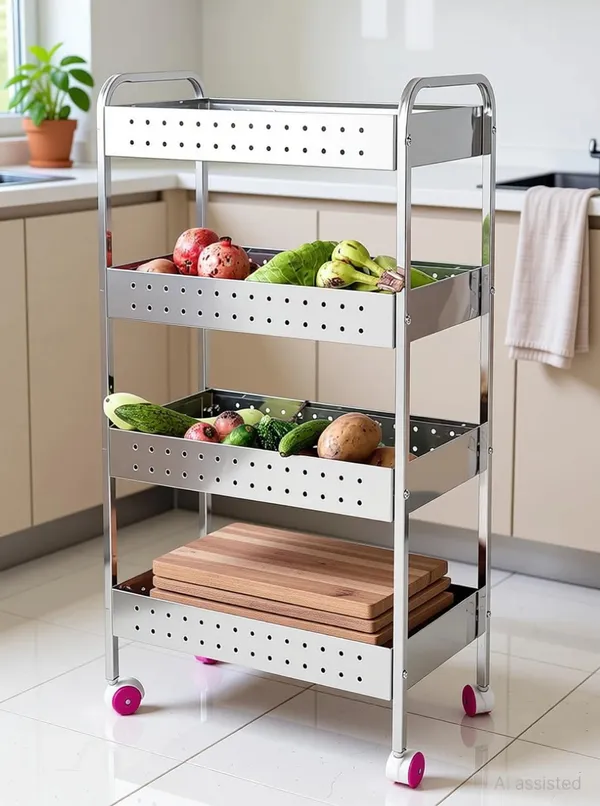 Metal_Modern_Four_Tier_Perforated_Kitchen_Trolley
