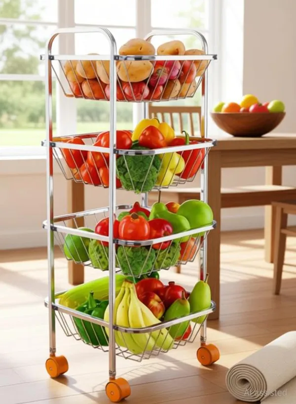 Metal_Chrome_4_Tier_Rolling_Wire_Kitchen_Rack