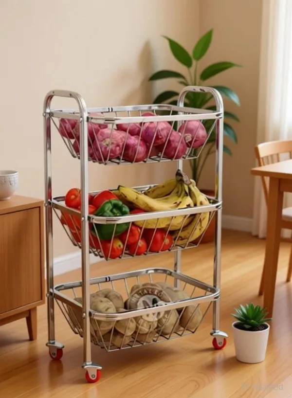Metal_3_Tier_Rolling_Wire_Basket_Storage_Trolley