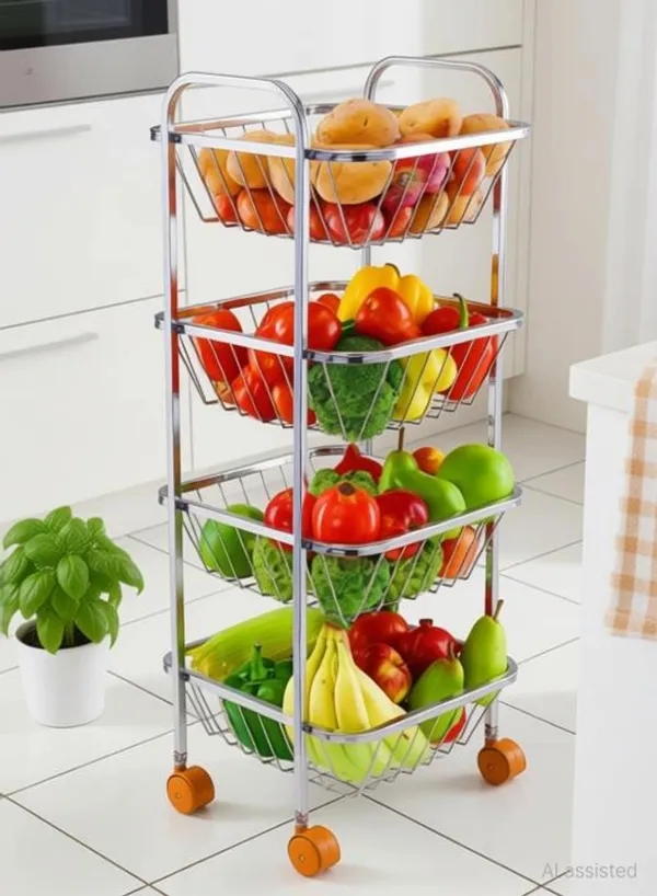 Metal_Chrome_4_Tier_Rolling_Wire_Kitchen_Rack