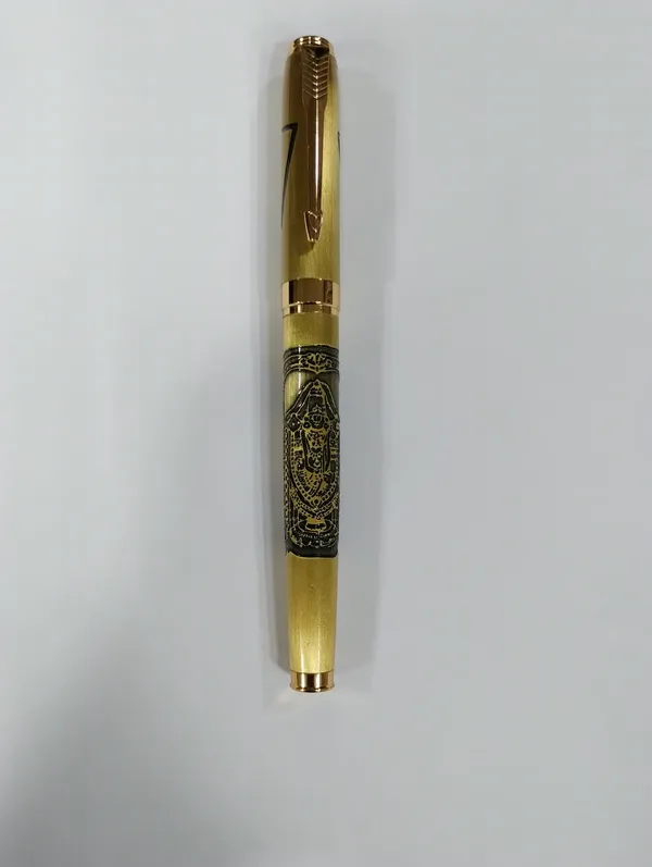 Gold-Tone_Ornate_Capped_Roller_Pen_With_Black_Accent