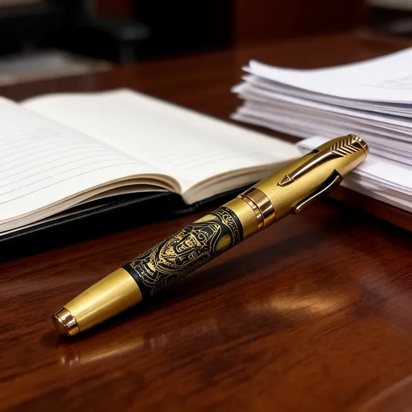 Gold-Tone_Ornate_Capped_Roller_Pen_With_Black_Accent