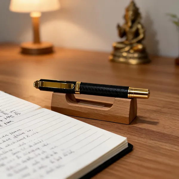 Black_Textured_Gold-Tone_Accent_Roller_Pen_With_Clip