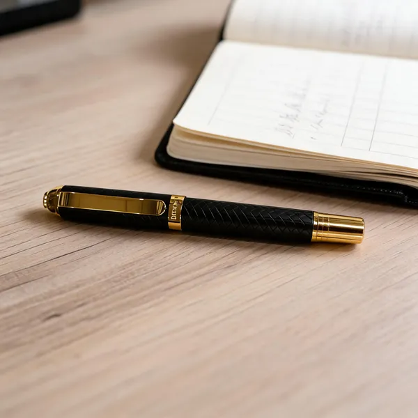 Black_Textured_Gold-Tone_Accent_Roller_Pen_With_Clip