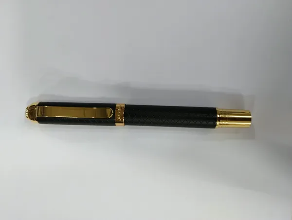 Black_Textured_Gold-Tone_Accent_Roller_Pen_With_Clip