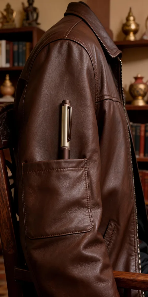 Brown_Silver_Metal_Roller_Pen_With_Pocket_Clip_Knurled_Grip