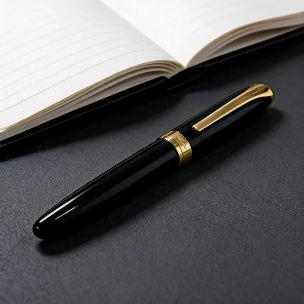 Black_Gold-Tone_Trim_Fountain_Pen_With_Clip_Centre_Band